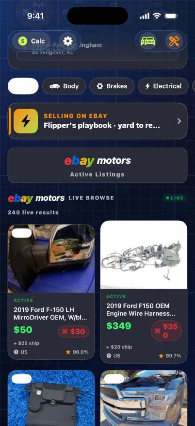 Live eBay comps screen